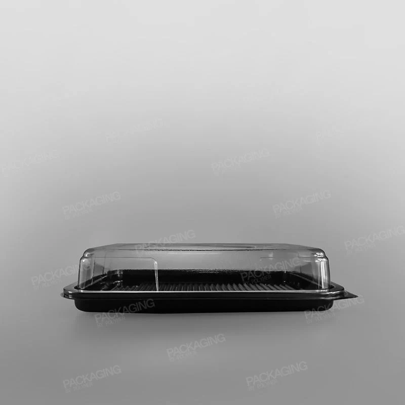 Clear Domed Lid For Plastic Rectangular Platter - Black Base - Image 3