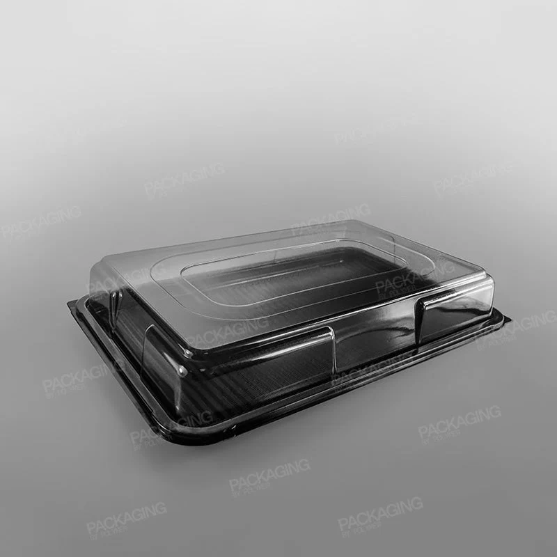 Clear Domed Lid For Plastic Rectangular Platter - Black Base - Image 8