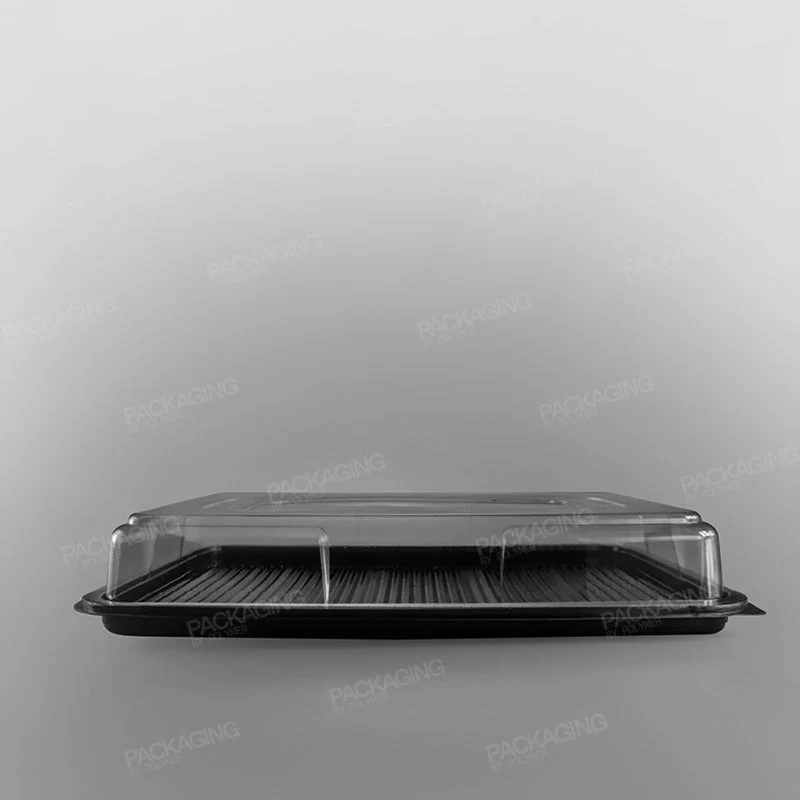 Clear Domed Lid For Plastic Rectangular Platter - Black Base - Image 9