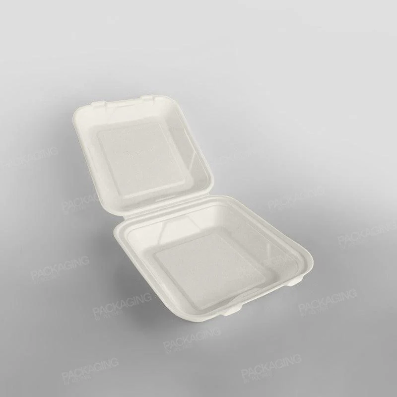Vegware Compostable Bagasse Square 8'' Hinged Lunch Box - Image 3